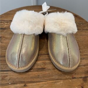 LOFT Gold Metallic Plush Slippers